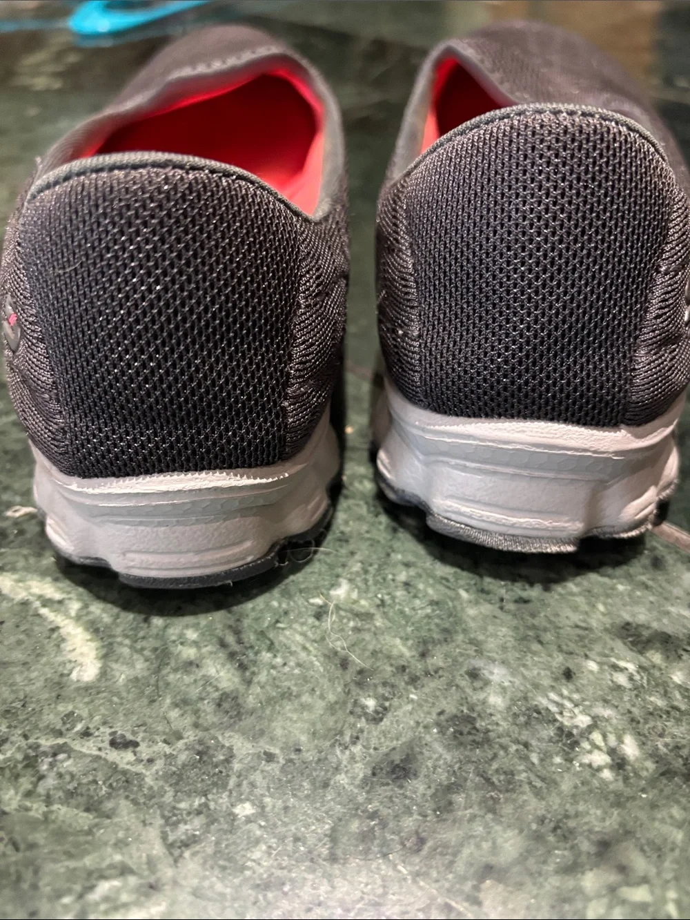 Skechers memory foam Slip-On Knit Sneakers in Charcoal with Coral Insole